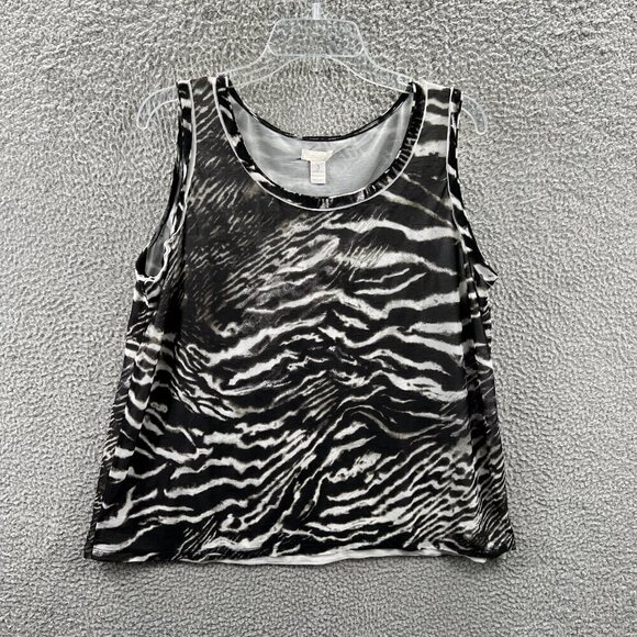 Chicos Womens Top 3 Extra Large Black White Zebra Print Sleeveless‎ Shirt - Picture 1 of 7